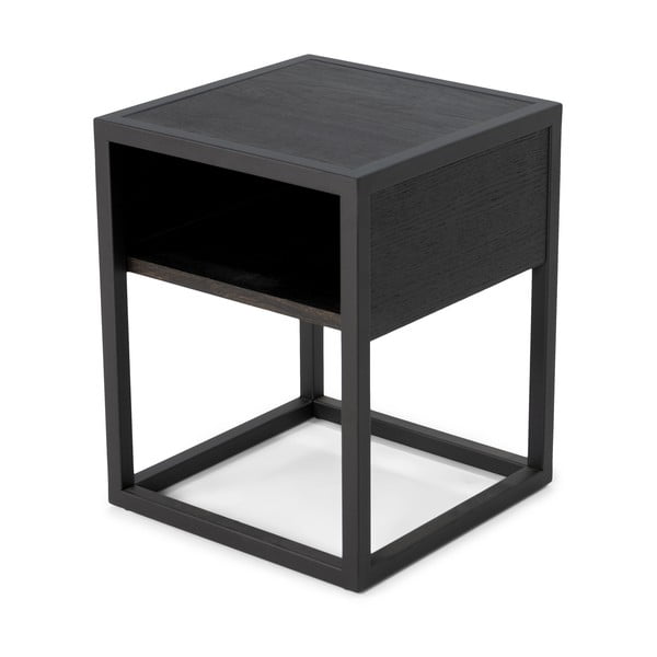 Naktinis staliukas juodos spalvos su ąžuolo masyvo stalviršiu su lentynomis Diva – Spinder Design