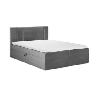 Šviesiai pilkos spalvos aksominė dvigulė lova Mazzini Beds Afra, 160 x 200 cm
