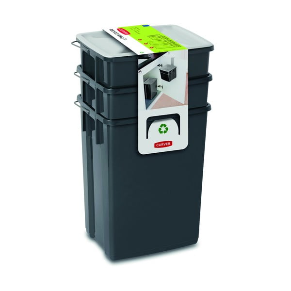 Juodos spalvos iš plastiko šiukšliadėžės 3 vnt. 2x10+6 l rūšiavimui Biobox – Curver-image-2