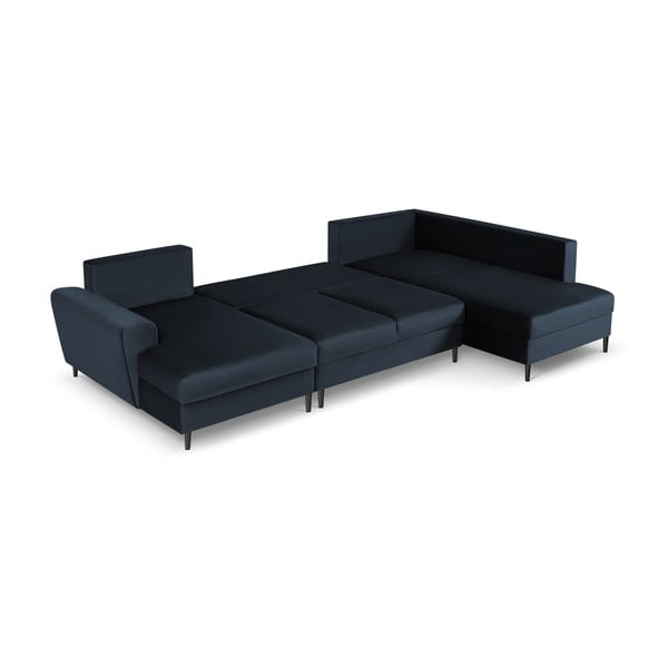 Tamsiai mėlynos spalvos iš velveto sulankstoma/su sandėliavimo vieta kampinė sofa (su dešiniuoju kampu/„U“ formos) Kyoto – Cosmopolitan Design-image-2