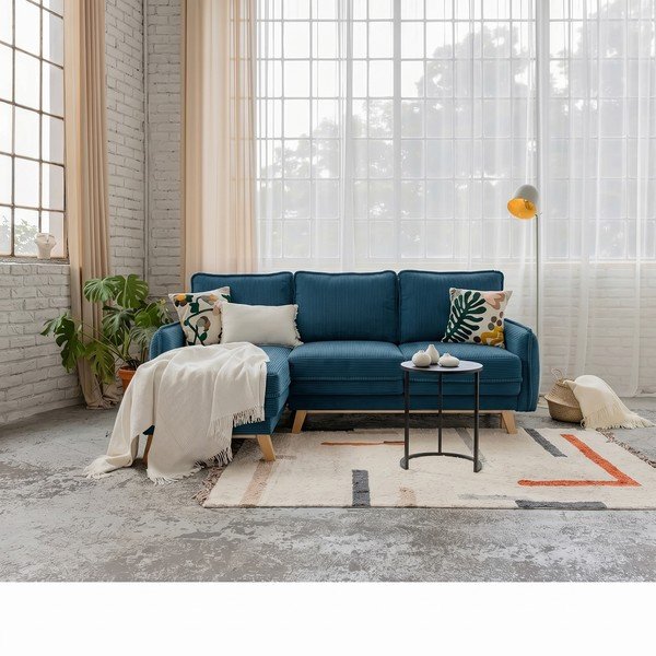 Sulankstoma (kintama) kampinė sofa mėlynos spalvos iš kordinio velveto Tori – Bonami Selection-image-1
