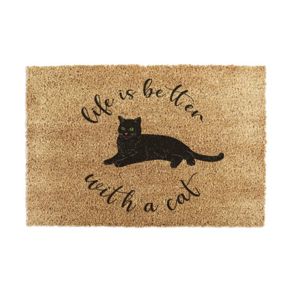 Iš kokoso pluošto grindų kilimėlis 40x60 cm Life Is Better With a Cat – Artsy Doormats