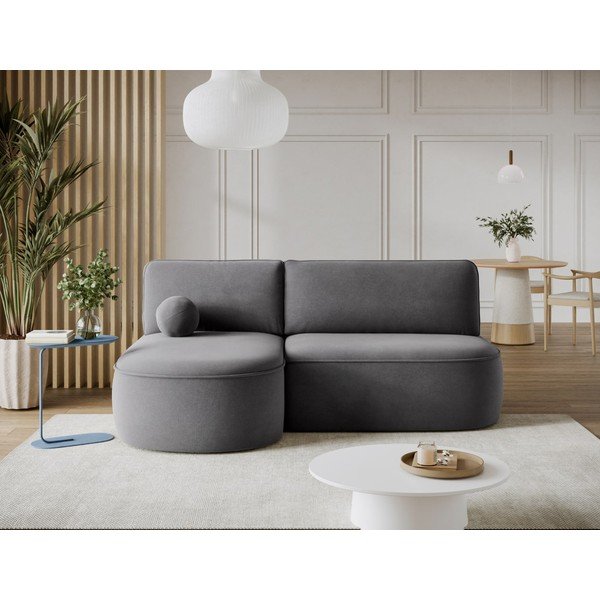 Pilkos spalvos sulankstoma/su sandėliavimo vieta kampinė sofa iš velveto (su kairiuoju kampu/su gultu) Livosa – ELTAP-image-2