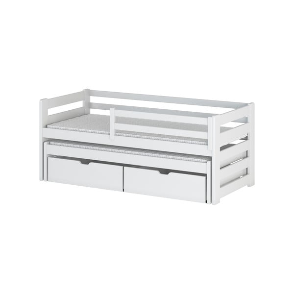 Balta vaikiška lova iš pušies medienos su ištraukiama lova su daiktadėže 80x200 cm Senso - Lano Meble