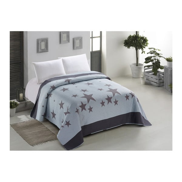 "AmeliaHome Star Dark" dvigulės lovos užtiesalas, šviesiai mėlynas, 200 x 220 cm