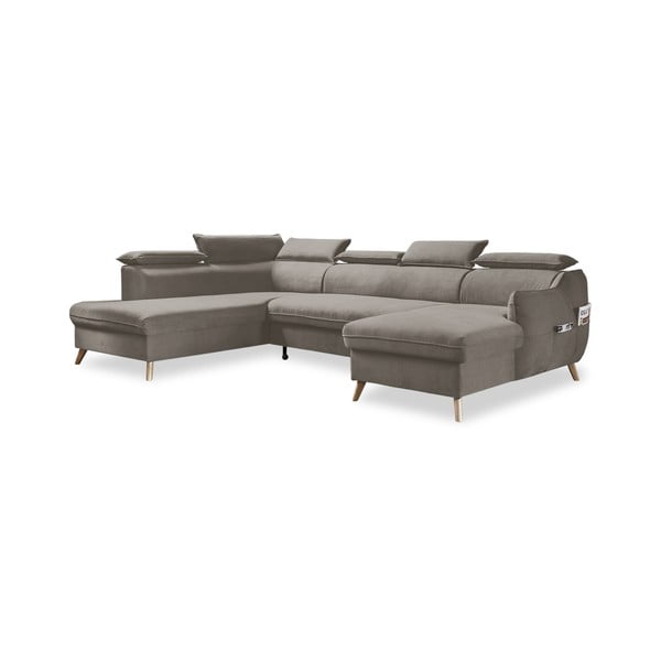 Sulankstoma kampinė sofa iš velveto šviesiai rudos spalvos (su kairiuoju kampu/„U“ formos) Sweet Harmony – Miuform