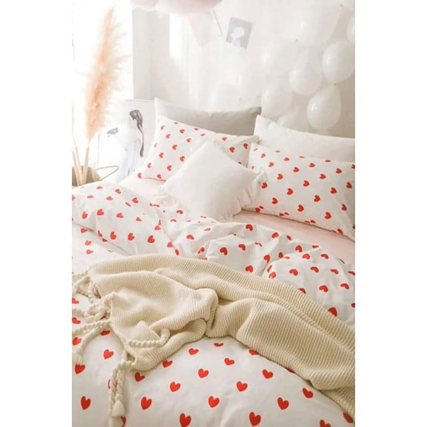 Iš ranforce medvilnės dvigulė/itin ilga patalynė kreminės spalvos su paklode/4 dalių 200x220 cm Mini Hearts – Mila Home-image-3