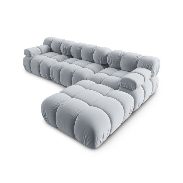 Kampinė sofa šviesiai mėlynos spalvos iš velveto (su dešiniuoju kampu) Bellis – Micadoni Home-image-4