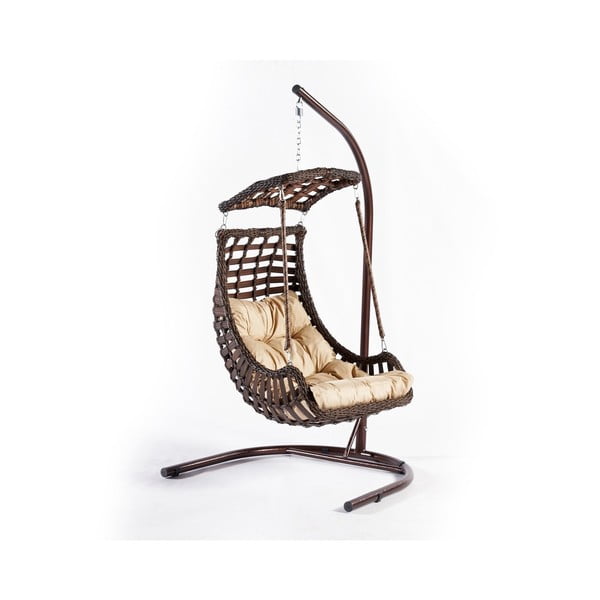 Sodo pakabinamas krėslas rudos spalvos rotangas Alacati – Floriane Garden-image-2