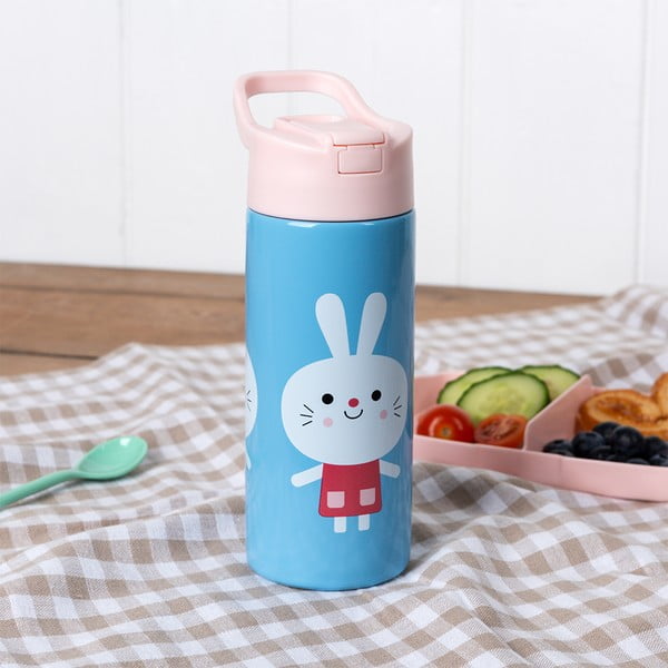 Šviesiai mėlynos spalvos iš nerūdijančio plieno vaikiškas buteliukas 500 ml Lottie & Friends – Rex London-image-1