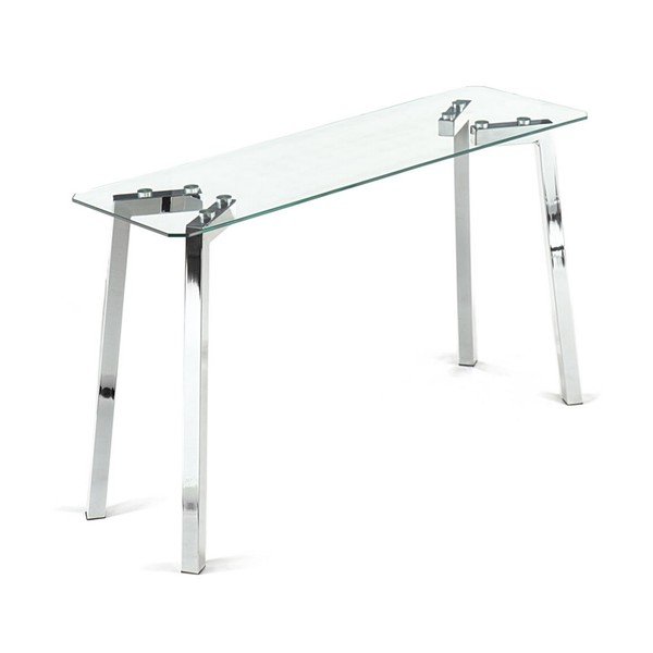 Konsolinis staliukas sidabrinės spalvos su stikliniu stalviršiu 40x125 cm Kirk – Tomasucci-image-2