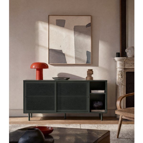 Iš metalo žema šoninė spintelė tamsiai žalios spalvos su stumdomomis durimis 160x75 cm Veep – Unique Furniture-image-3