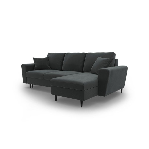 Tamsiai pilkos spalvos iš velveto sulankstoma/su sandėliavimo vieta kampinė sofa Kyoto – Cosmopolitan Design-image-4