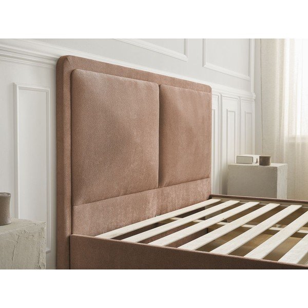 Pilkai rožinės spalvos iš audinio dvigulė lova audiniu dengta su lovos grotelėmis 140x190 cm Mara – Bobochic Paris-image-4