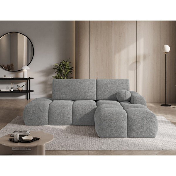 Pilkos spalvos sulankstoma/su sandėliavimo vieta kampinė sofa iš boucle (su dešiniuoju kampu/su gultu) Vittario – ELTAP-image-1