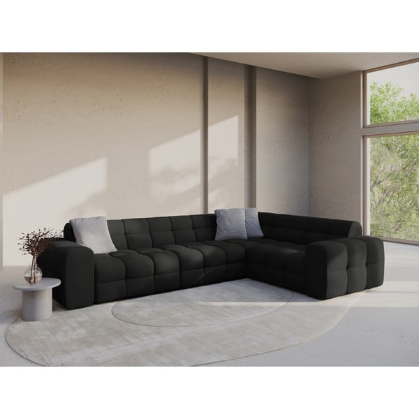 Juodos spalvos kampinė sofa (su dešiniuoju kampu/„L“ formos) Kendal – Micadoni -image-1