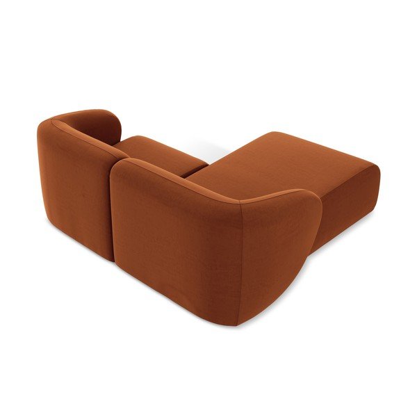 Terakotos spalvos kampinė sofa iš velveto (su kairiuoju kampu/su gultu) Lani – Makamii-image-3