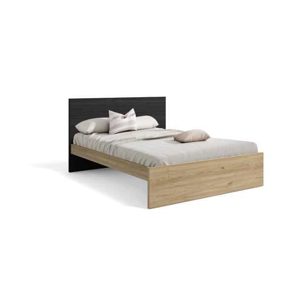 Juoda/natūralios medienos spalvos dvigulė lova iš ąžuolo 160x200 cm Temis - Marckeric