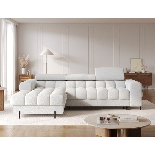 Pilkos spalvos kampinė sofa iš boucle (su kairiuoju kampu/su gultu) Felro – ELTAP-image-1
