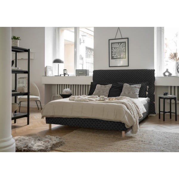 Juoda minkšta dvigulė lova su grotelėmis 180x200 cm Sleepy Luna - Miuform-image-2