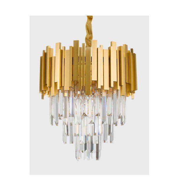 Auksinės spalvos iš metalo kabantis šviestuvas ø 40 cm su krištoliniu gaubtu Grane – Nova Luce-image-1