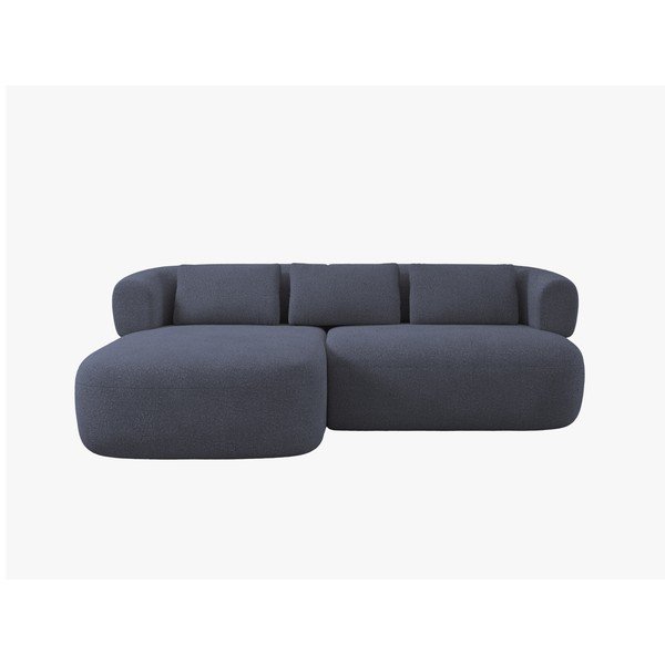 Tamsiai mėlynos spalvos kampinė sofa iš boucle (su kairiuoju kampu/su gultu) Jenny – Micadoni -image-1