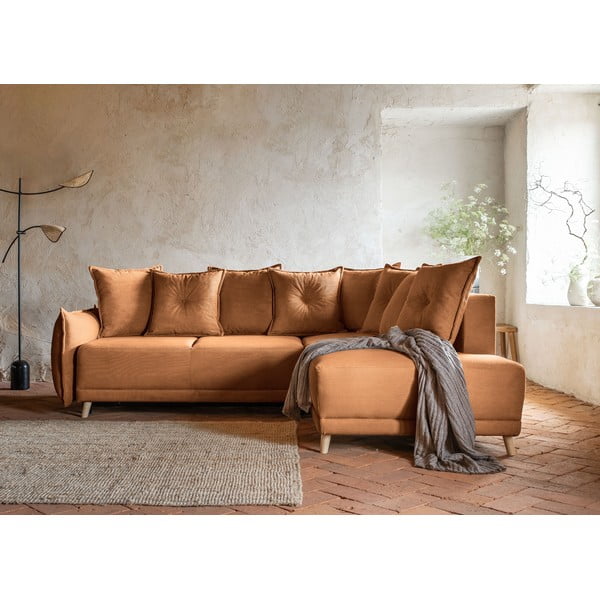 Sulankstoma kampinė sofa iš kordinio velveto raudonos plytų spalvos (su dešiniuoju kampu) Lazy Lukka – Miuform-image-1