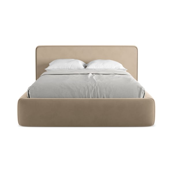 Šviesiai rudos spalvos dvigulė lova audiniu dengta su sandėliavimo vieta su lovos grotelėmis 180x200 cm Kiana – Makamii-image-4