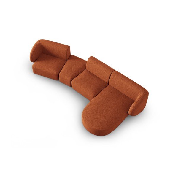 Terakotos spalvos iš šenilinio audinio kampinė sofa (su dešiniuoju kampu/su gultu) Paolo – Milo Casa-image-1