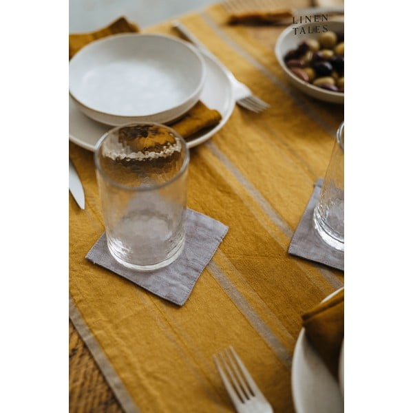 Iš lino staltiesė 140x140 cm Amber Bronze Stripes – Linen Tales-image-4