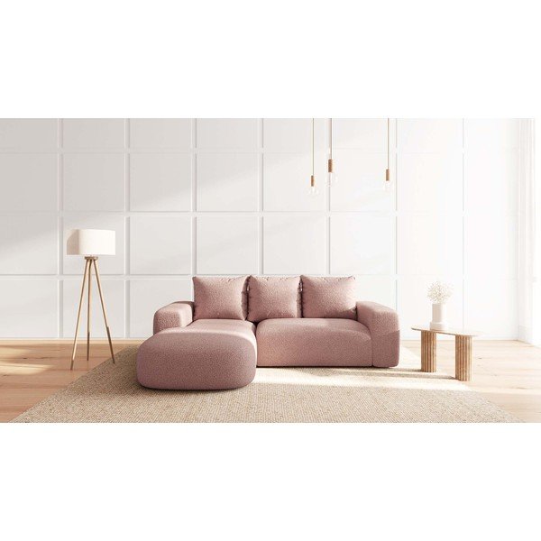 Kampinė sofa šviesiai rožinės spalvos iš boucle (su kairiuoju kampu) Feiro – MESONICA-image-1