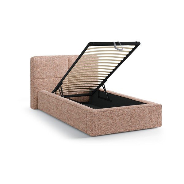 Rožinės spalvos viengulė lova audiniu dengta su sandėliavimo vieta su lovos grotelėmis 90x200 cm Darren – Micadoni -image-1