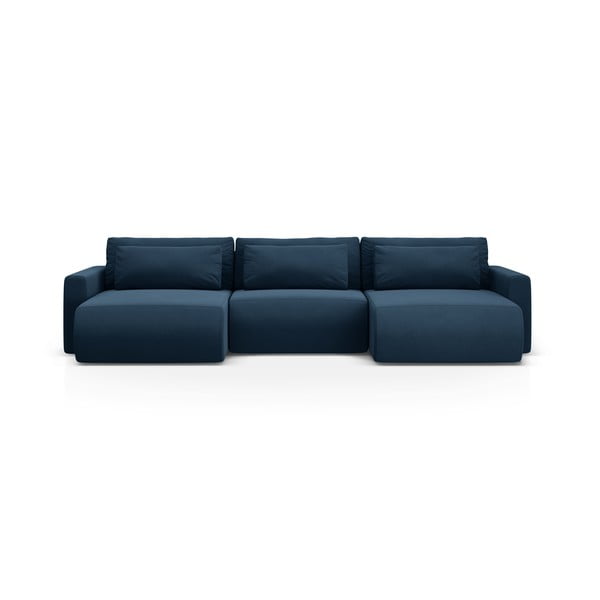 Tamsiai mėlynos spalvos iš velveto sulankstoma/su sandėliavimo vieta kampinė sofa („U“ formos) Belfast – Cosmopolitan Design