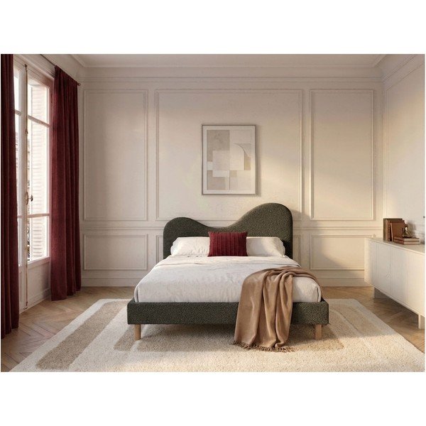 Žalios spalvos iš audinio dvigulė lova audiniu dengta su lovos grotelėmis 180x200 cm Celina – Bobochic Paris-image-3