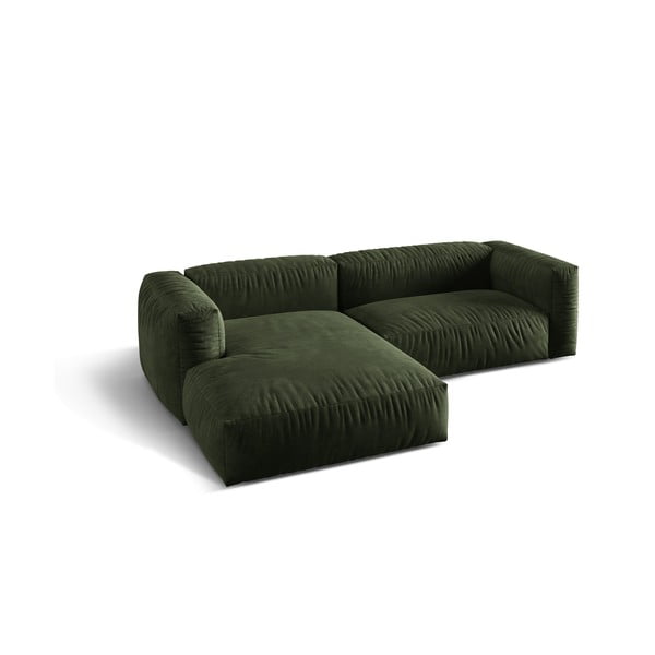 Žalios spalvos iš velveto modulinė kampinė sofa (su kairiuoju kampu/su gultu) Martina – Micadoni -image-2