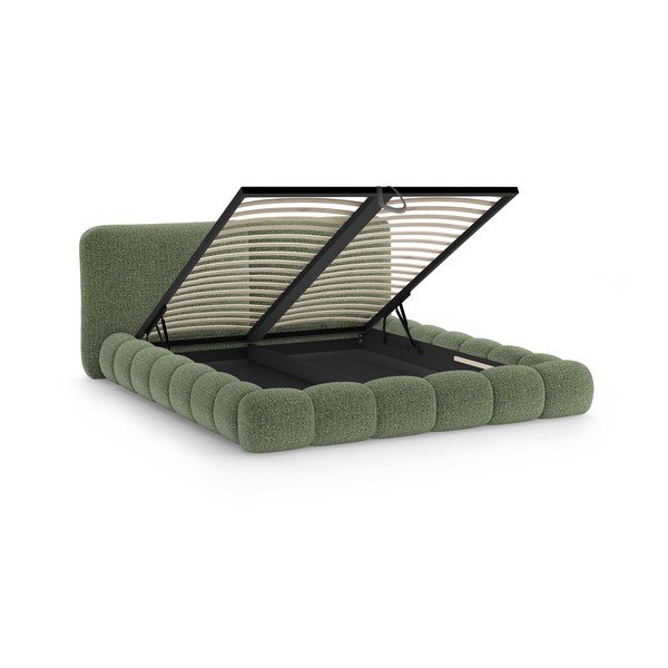 Žalios spalvos dvigulė lova audiniu dengta su sandėliavimo vieta su lovos grotelėmis 200x200 cm Solange – Micadoni -image-2