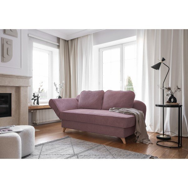 Pilkai rožinės spalvos iš kordinio velveto gultas (su kairiuoju kampu) Chic Charlotte – Miuform-image-2