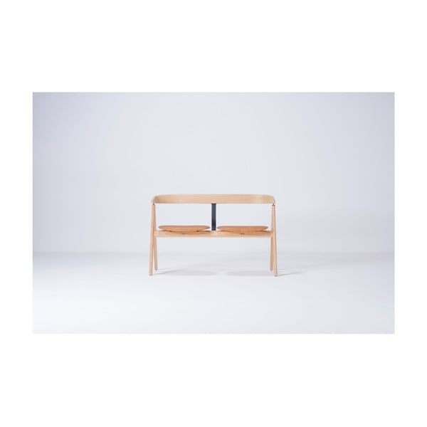 Suoliukas iš ąžuolo medienos su odine sėdyne Gazzda Ava-image-1