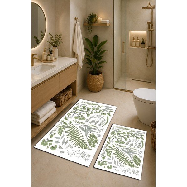 Žalios spalvos/smėlio spalvos vonios kilimėliai 2 vnt. 60x100 cm Floral – Mila Home-image-1