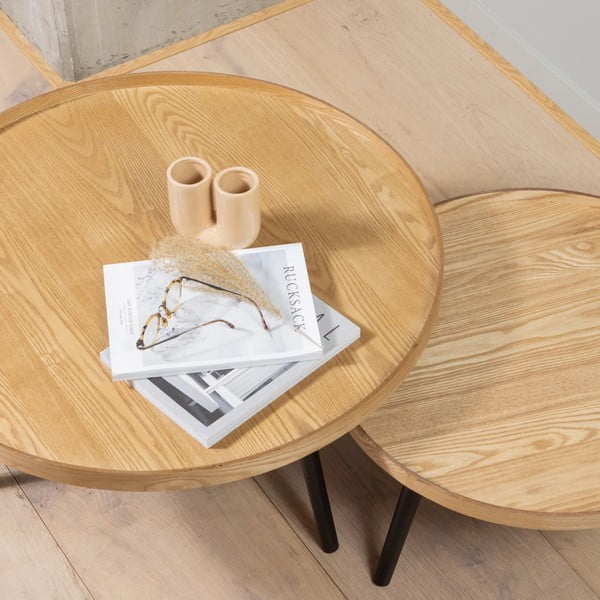 Smėlio ir juodos spalvos žurnalinis staliukas WOOOD Mesa, ø 60 cm-image-1
