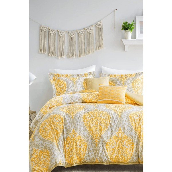 Iš ranforce medvilnės dvigulė/itin ilga patalynė geltonos spalvos/pilkos spalvos su paklode/4 dalių 200x220 cm Ethnic – Mila Home