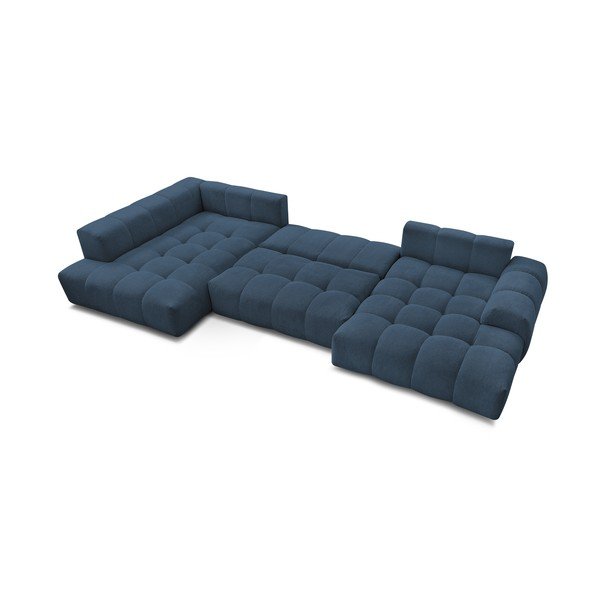 Tamsiai mėlynos spalvos iš šenilinio audinio sulankstoma/su sandėliavimo vieta kampinė sofa (su kairiuoju kampu/„U“ formos) Everest – Bobochic Paris-image-4