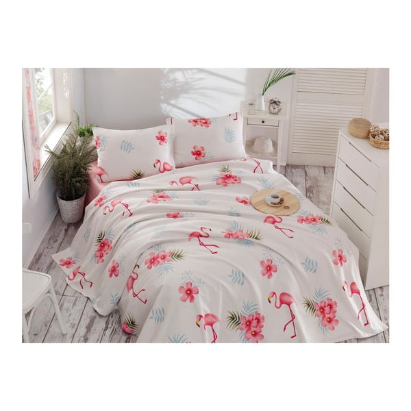 Medvilninės lovos užvalkalo, paklodės ir 2 užvalkalų rinkinys "Flamenco Cream", 200 x 235 cm