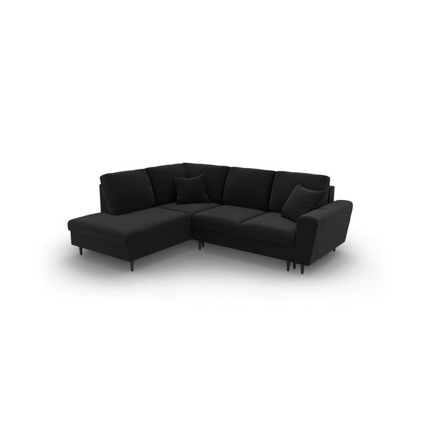 Juodos spalvos iš velveto sulankstoma/su sandėliavimo vieta kampinė sofa (su kairiuoju kampu/„L“ formos) Kyoto – Cosmopolitan Design-image-1