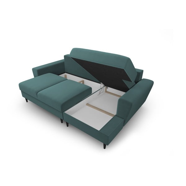Smaragdinės spalvos iš velveto sulankstoma/su sandėliavimo vieta kampinė sofa (su dešiniuoju kampu/su gultu) Kyoto – Cosmopolitan Design-image-3