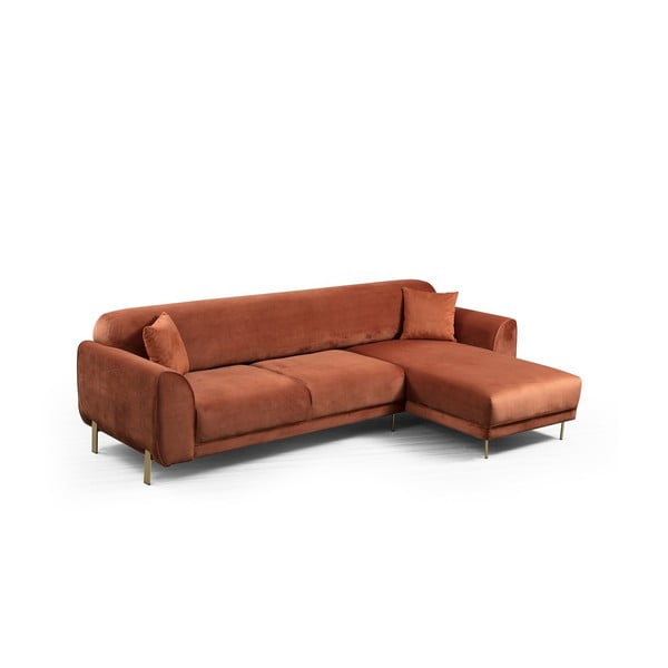 Rusvos spalvos kampinė sofa lova su aksomo užvalkalu Artie Image, dešinysis kampas-image-3