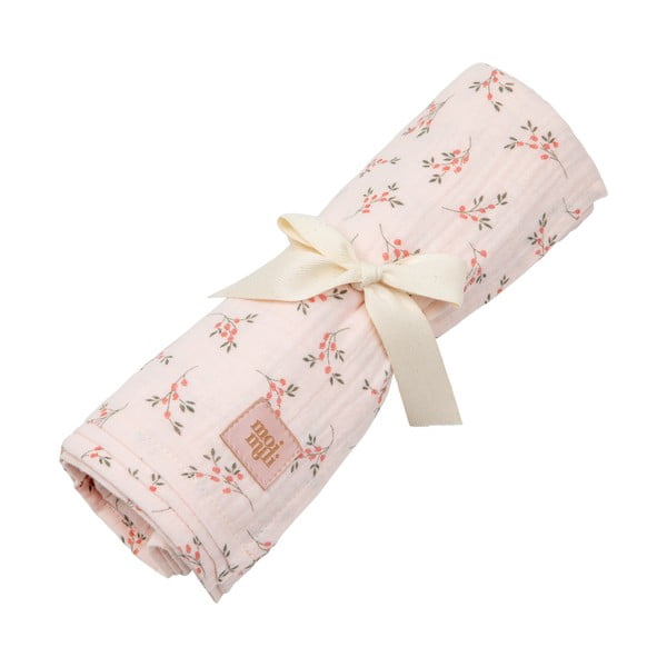 Rožinė muslino antklodė kūdikiui 100x100 cm Tiny Flowers - Moi Mili