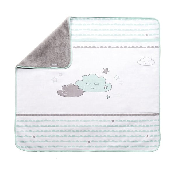 Baltos spalvos/mėtų spalvos iš mikropliušo vaikiškas pledas 80x80 cm Happy Cloud – Roba
