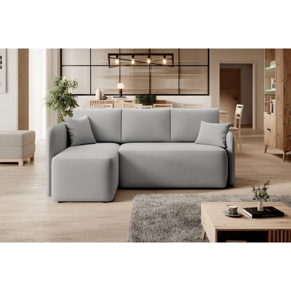 Šviesiai pilkos spalvos iš velveto sulankstoma/su sandėliavimo vieta kampinė sofa (su kairiuoju kampu/su gultu) Hadson – ELTAP-image-1