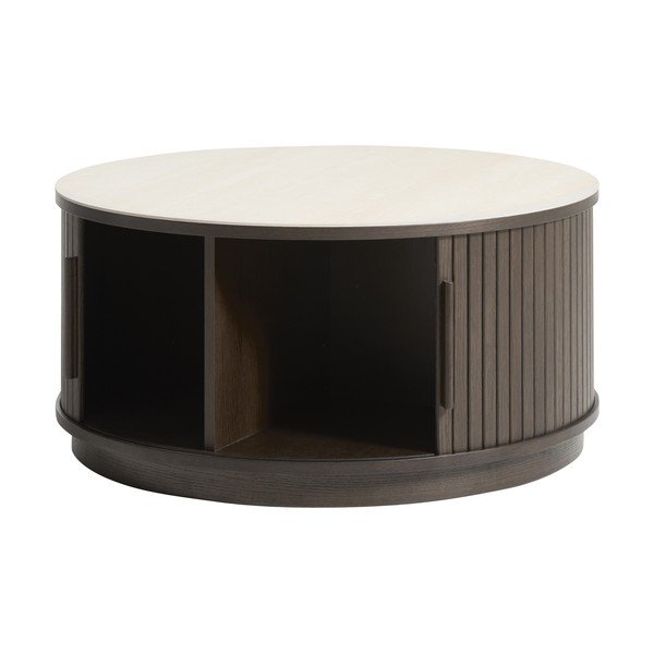 Tamsios natūralios spalvos iš keraminės plokštės apvalios formos kavos staliukas ø 85 cm Enna – Unique Furniture-image-1